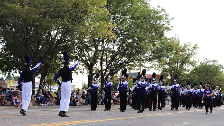 The Arvada West marching band participates in the parade at the Arvada Harvest Festival.